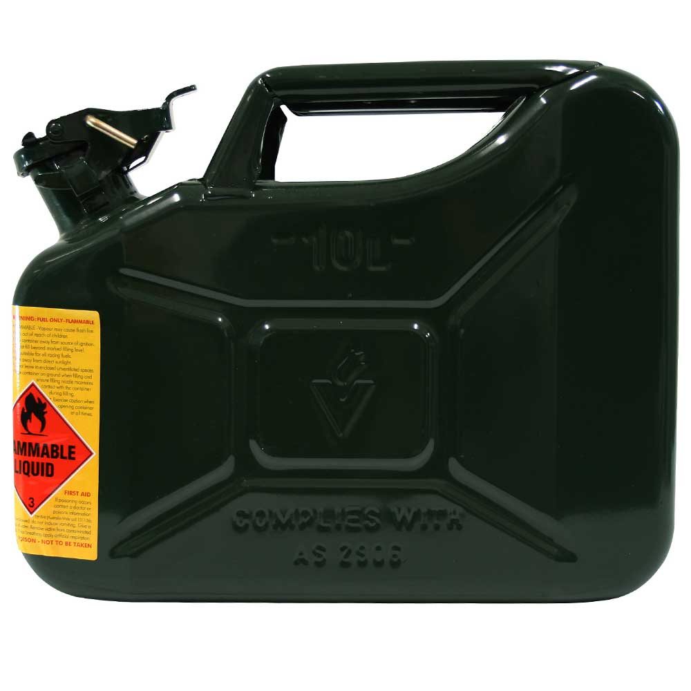 10L AFAC GREEN METAL JERRY CAN 2 STROKE - Trek Hardware