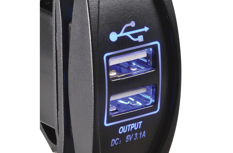 12/24V Dual USB LED Illuminated Socket (Blue)
