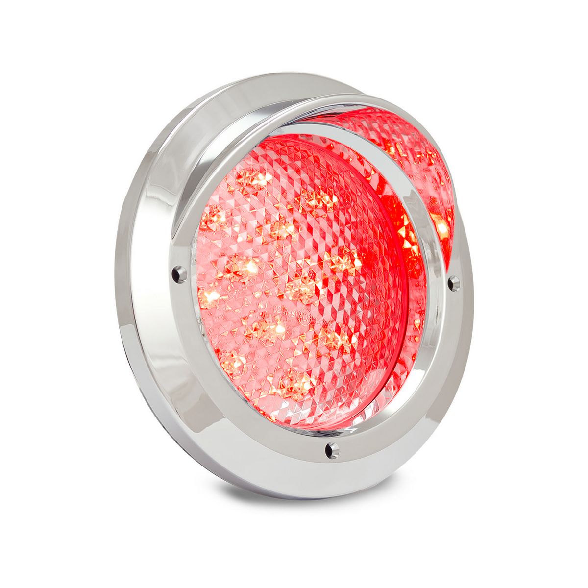 CHROME SERIES : MULTI 12-24VOLT STOP/TAIL LAMP 12 LEDS 148MM ROUND X 80MM INCLUDING GROMMET AND CHROME FLANGE.