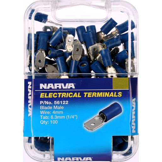 6.3 X 0.8MM MALE BLADE TERMINAL BLUE 100 PACK
