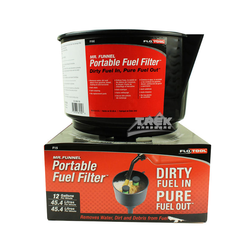 BLACK CONDUCTIVE FUEL FILTER FUNNEL ~  FILTERS 45L (12 GAL) / MINUTE - Trek Hardware