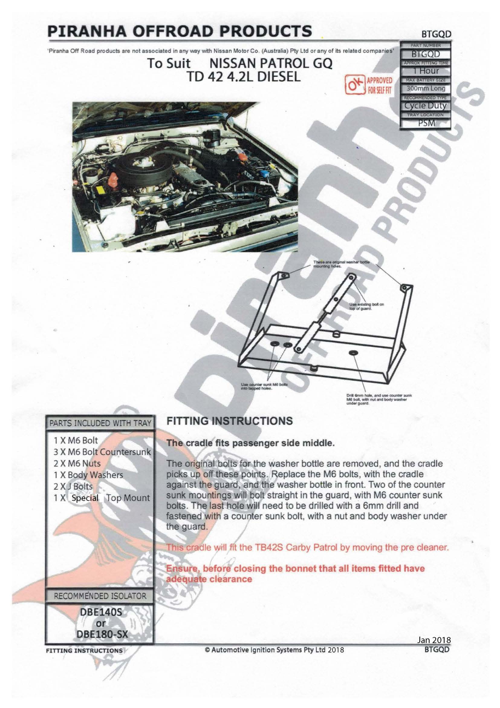 Battery Tray To Suit Patrol GQ 1988 to 1997 TD42 - 4.2ltr Diesel