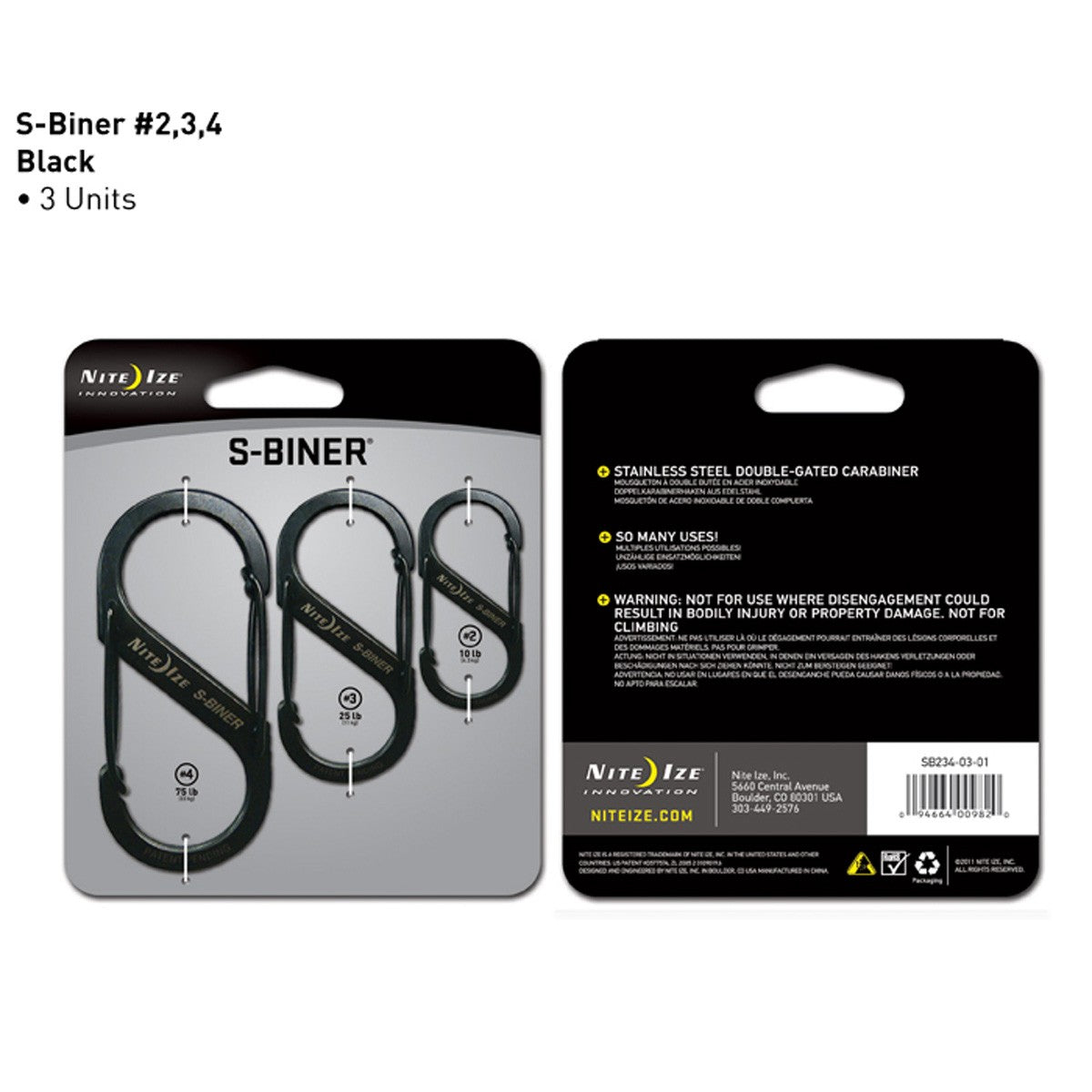 S-Biner Steel No2 3 and 4 Triple Pack - Black
