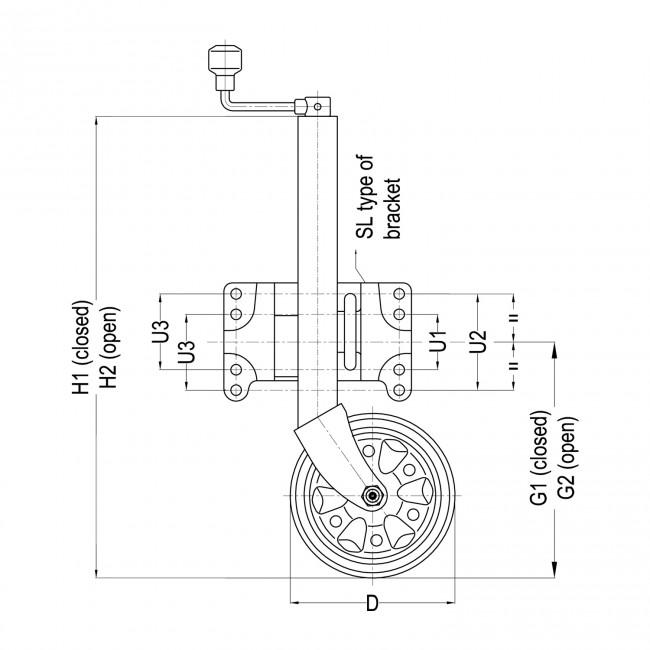 AL-KO Premium 200mm dia c/w large locking pin swivel bracket