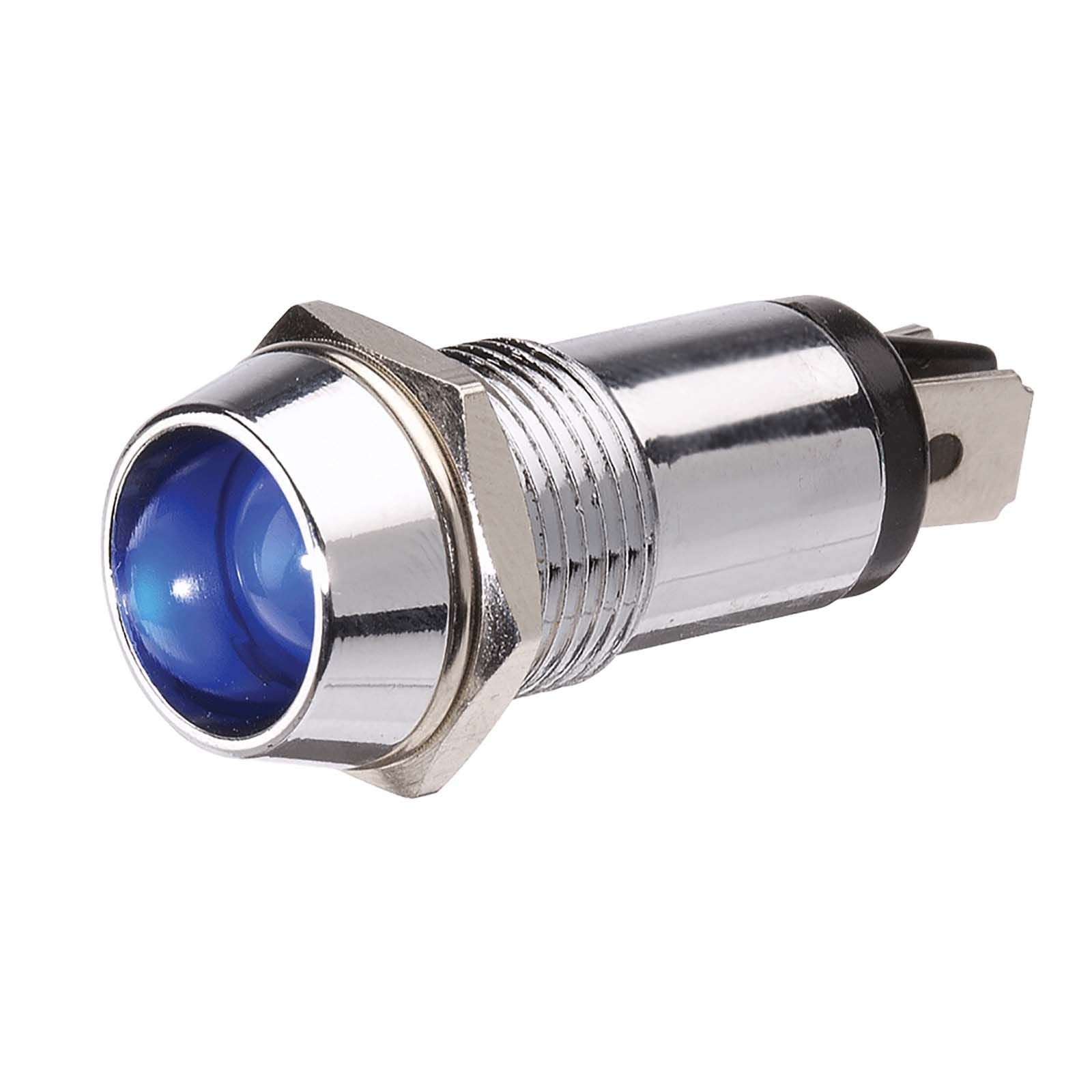 12 Volt Chrome Pilot Lamp with Blue LED BLISTER PACK OF 1 - Trek Hardware