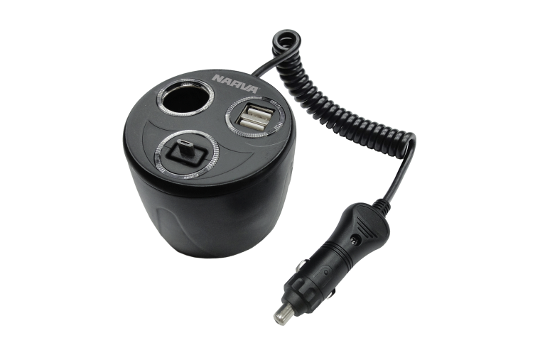 Power-Cup Adaptor with Accessory and Twin USB Sockets
