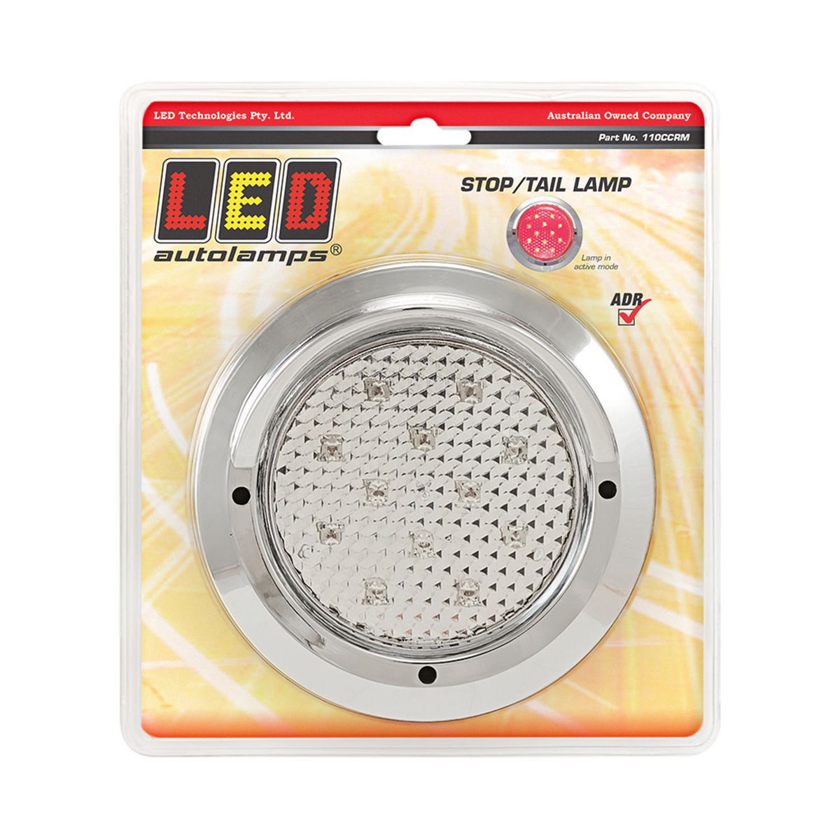 CHROME SERIES : MULTI 12-24VOLT STOP/TAIL LAMP 12 LEDS 148MM ROUND X 80MM INCLUDING GROMMET AND CHROME FLANGE.