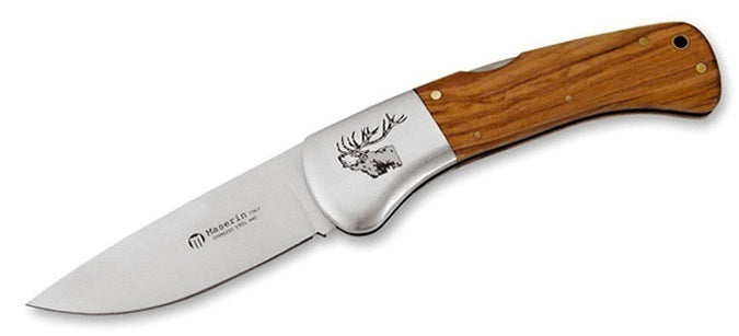 Maserin 'Hunting Line' 90mm blade olive wood handle - engraved stag